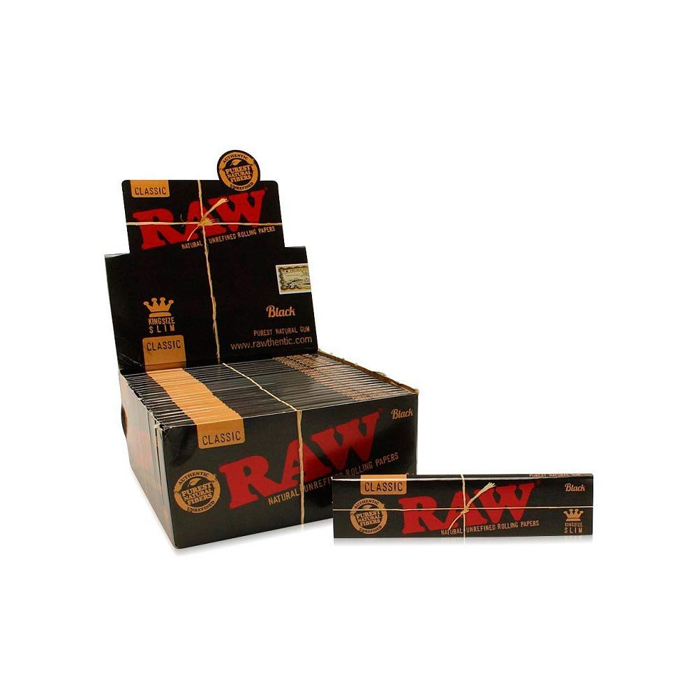 Raw Black King Size Slim Natural Unrefined Rolling Papers - 1 Pack - 32 Leaves