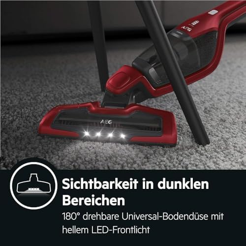 Ergorapido 2in1 Akku Staubsauger, Beutellos, inkl. Tierhaardüse, ETM Testsieger, bis zu 45Min Laufzeit, Freistehend, 180° Drehgelenk, Bürstenreinigungsfunktion, LED-Frontlichter, Rot, CX7-2-45AN