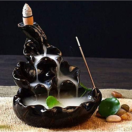 Beckon Venture Black Fountain Smoke Backflow Incense Burner with 10 Backflow Incense Sticks