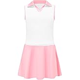 Eymitory Girls Tennis Golf Dress Outfit Sleeveless Polo V Neck Tank Top and Skorts Sets Sport Skirt with Pockets