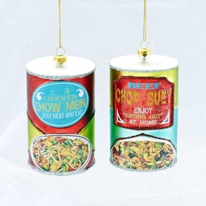 Chinese Can Noodles Food Set Of 2 Glass Ornaments Christmas
