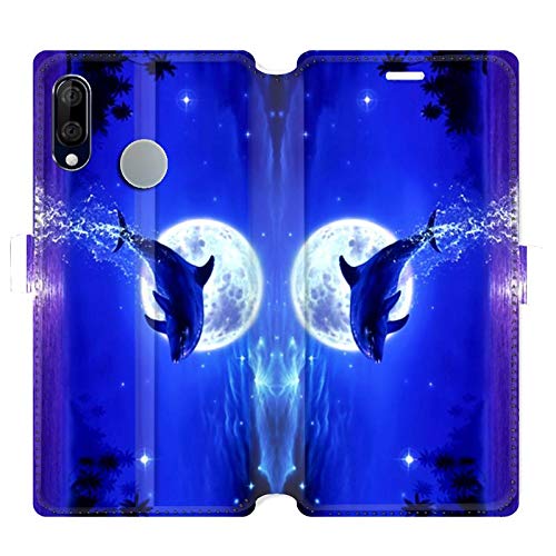 Cokitec Case for Wiko View 3 Lite Leather Dolphin Moon Design
