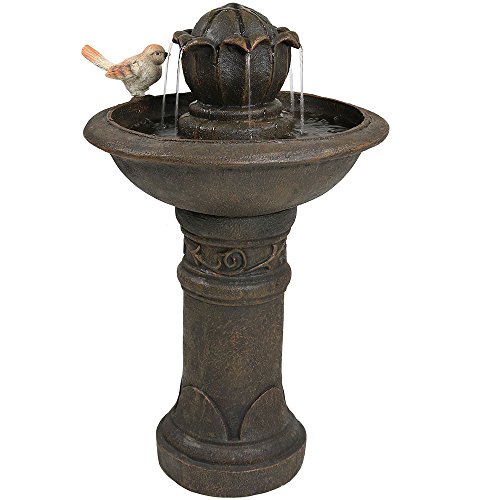 UPC 815008023148, Sunnydaze Blooming Birdbath Outdoor Water Fountain with Bird Accent, 24 Inch Tall