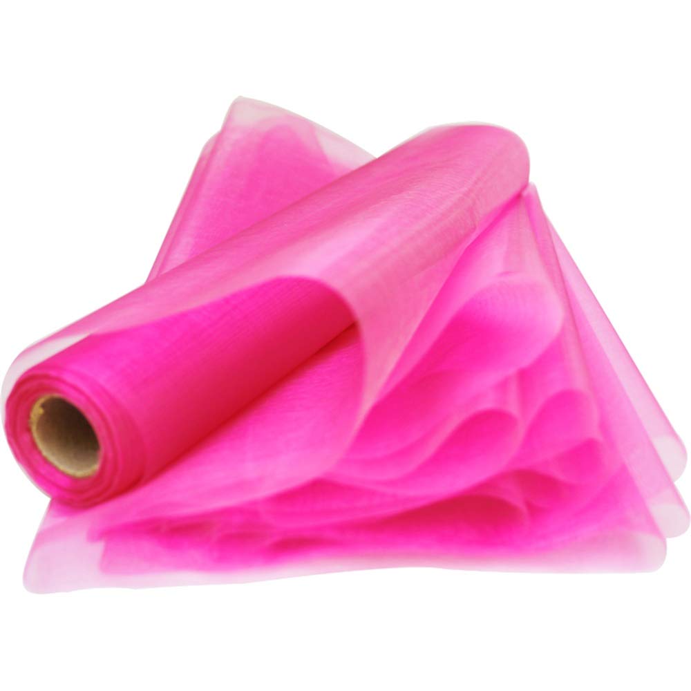 Time to Sparkle 2PCS 26M x 29cm Sheer Organza Roll Sash Fabric Table Runner Sashes Chair Cover Bows Swags Wedding Party (Fuchsia)