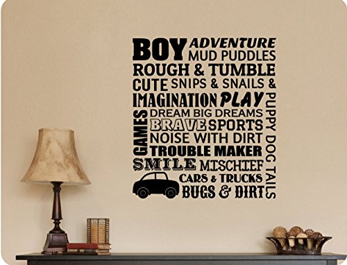26"x24" Boys Room Collage Play Sports Mud Rough Trouble Bugs Childhood Dog Wall Decal Sticker Art Mural Home Dcor Quote