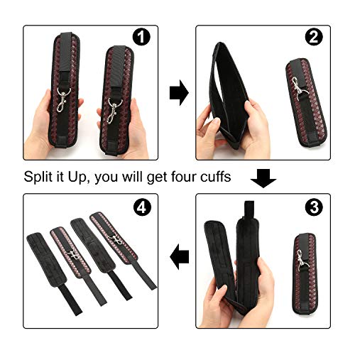 Expandable Black Spreader Bar with 4 Leather Adjustable Straps Set for Home Yoga Exercise - Thumbnail 6