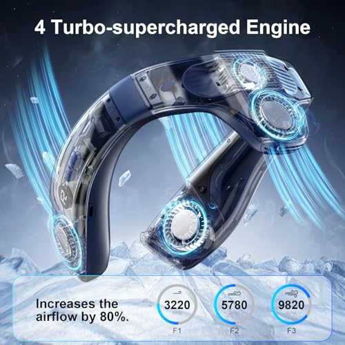 FUGUIFA Neck Air Conditioner Fans That Blow Cold Air, 6000 mAh Battery Operated Wearable Cooling Device Fan, Bladeless, Rechargeable Fan, BLue
