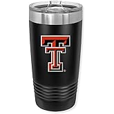 Game Day Outfitters Texas Tech 20oz Black Travel Tumbler- Stainless Steel Double Walled Beverage Tumbler with Acrylic Lid- Red Raiders Drinkware For Office, Home, Auto, Campus