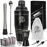 8-in-1 Bartender's Kit: 24 Oz Stainless Steel Cocktail Shaker with Full Home and Bar Beverage Preparation Set, Leak-Proof Cup, Muddler, Spoon, Jigger, Pourers, Opener, Mojito Kit by Spirit (Black)
