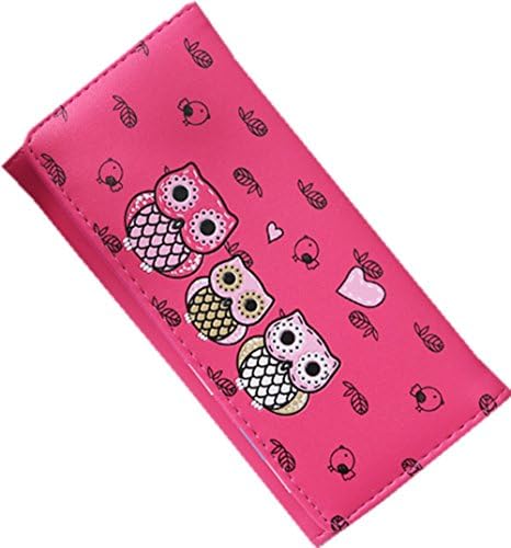 YUNEE Long Wallet Cartoon Three Owls Money Wallet Card Bag (Rose)