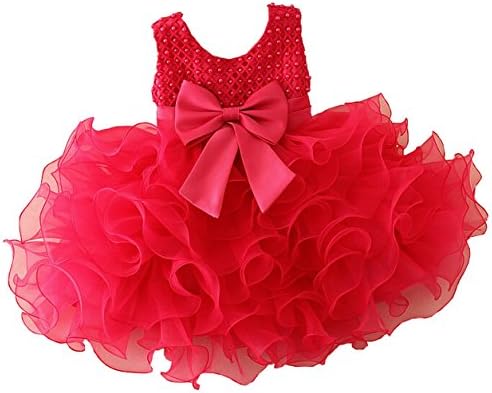 LANNORN 0-24 Month Baby Girls Flower Wedding Bowknot Communion Party Dress Multi Layer Tutu Tulle Dress.