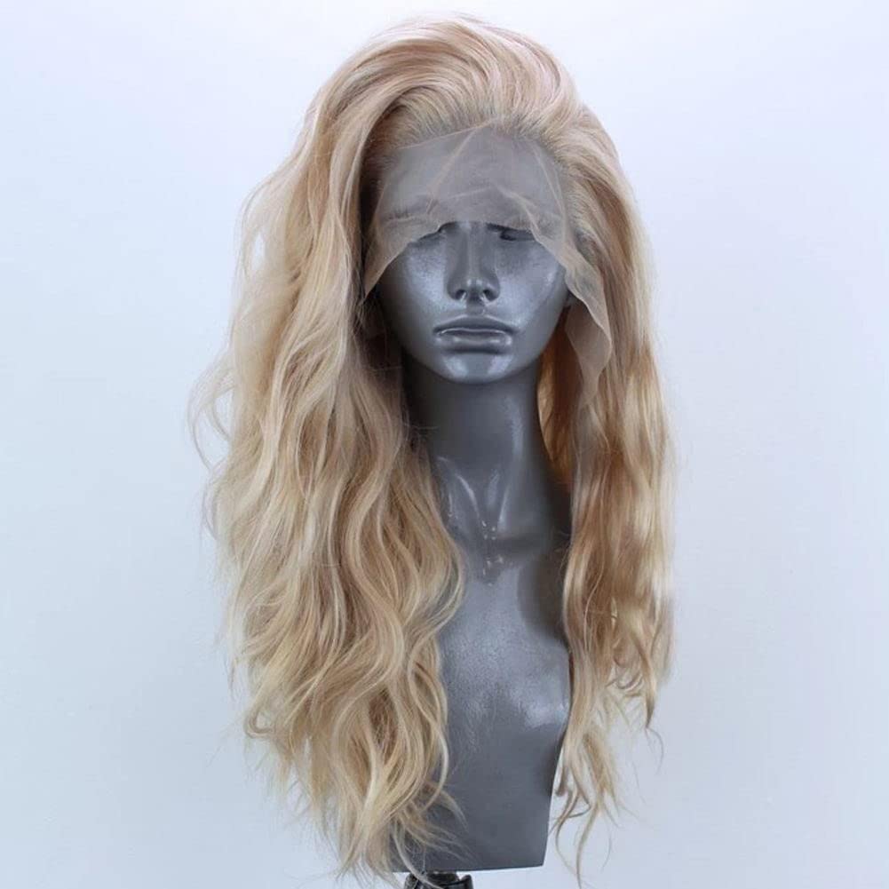 SeraphicWig Linen Long Curly Wavy Synthetic Lace Front Wig for Women Beautiful Loose Curl Synthetic Wig for Party Heat Reisitant Fiber Hair 22nch
