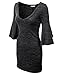 Doublju Womens Deep V-Neck 3/4 Bell Sleeve Sweater Dress