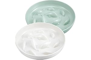 Nitial 2 Pcs Cat Slow Feeder Bowl Fish Pool Design Feeder Dish Fun Interactive Cat Food Bowl Healthy Eating Diet Bowls for Pet Puppy Dogs Dishwasher Safe(White, Green)
