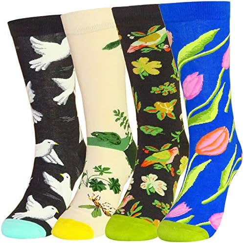 MYMYU Women's Quality Funny Multi Color Rich Cotton Dress Crew Socks 4 Pack
