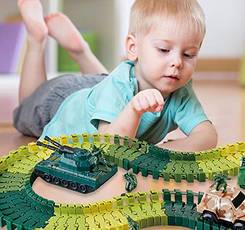 image for Flyboo Dinosaur Race Track Toys Create Road with 96 Flexible Tracks Pl