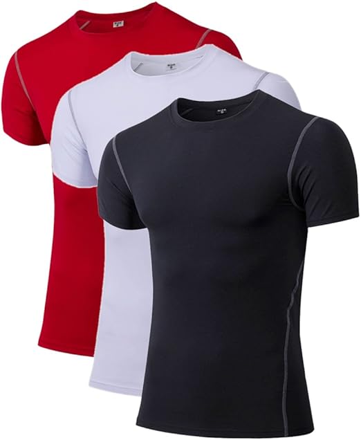 Compression Shirts for Men Short Sleeve White Running Basketball Work Out Undershirt Sport
