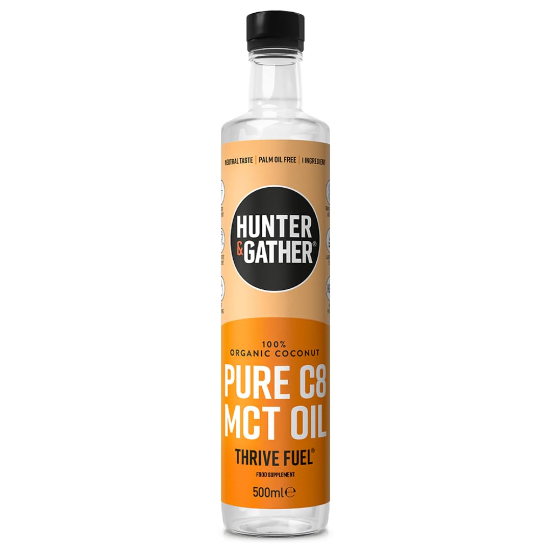 Hunter & Gather Pure C8 MCT Oil 500ml | Triple Steam Distilled 100% Organic Certified Coconut | Keto, Low Carb & Paleo | Sugar, Gluten & Seed Oil Free