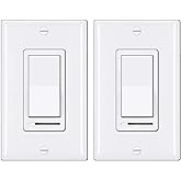 BESTTEN 2 Pack Dimmer Light Switch, Universal Lighting Control, Single Pole or 3 Way, Compatible with LED Dimmable Lamp, CFL, Incandescent, Halogen Bulb, Decorator Wallplate Included, UL Listed, White