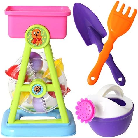Rainbow yuango Beach Play Toys for Boys Girls Gift - Waterwheel Beach Toys Sand Toys Set - 4PCS Shovels, Rakes, Sprinkler, Sand Bucket Toys Party Favors for Kids(K2-6210)