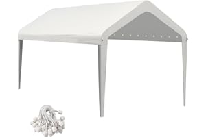 GOTRUTH 10x20 Canopy Replacement Cover, Carport Replacement Canopy Top Cover for 10' x 20' Frame, 800D Heavy Duty Waterproof & UV Protected Car Canopy with Ball Bungees (Frame is not Included) (White)