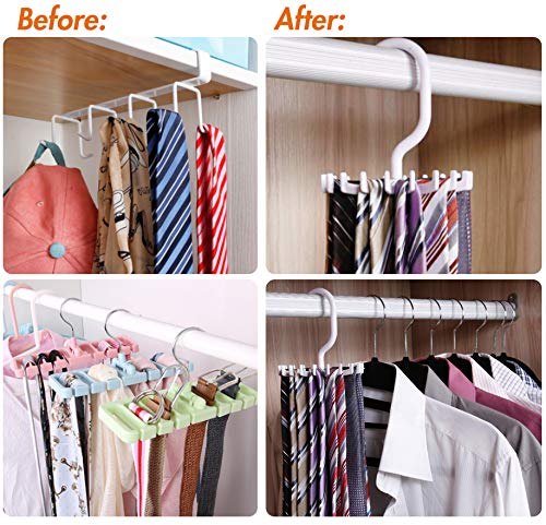 BigOtters 4PCS 5.3 Inches Large Size White 360 Degree Rotating Scarf Hanger Adjustable Twirl Tie Rack Tie Belt, Multipurpose Organizer, Hook Ties Scarf for Closet Storage