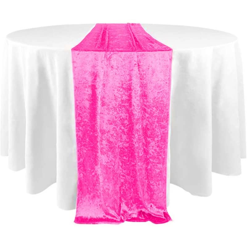 Elegant Event Essentials - Crushed Velvet Party Long Table Runner - For Spring Party, Wedding, Reception, Banquet, Home Dining Space Christmas Decoration (12” x 108”/30.48 x 274.32cm) - Cerise