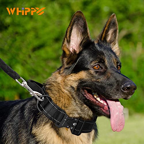 Wide Military Dog Collar with Control Handle Adjustable Quickly Release Metal Buckle Nylon K9 Dog Collar Heavy Duty Training Reflective Collar for Medium Large Dog Pet by WHIPPY, Black, L