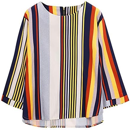 TnaIolr Women Casual Loose Plus Size Autumn Long Sleeve Stripe Print Zipper Blosue Tops,2018