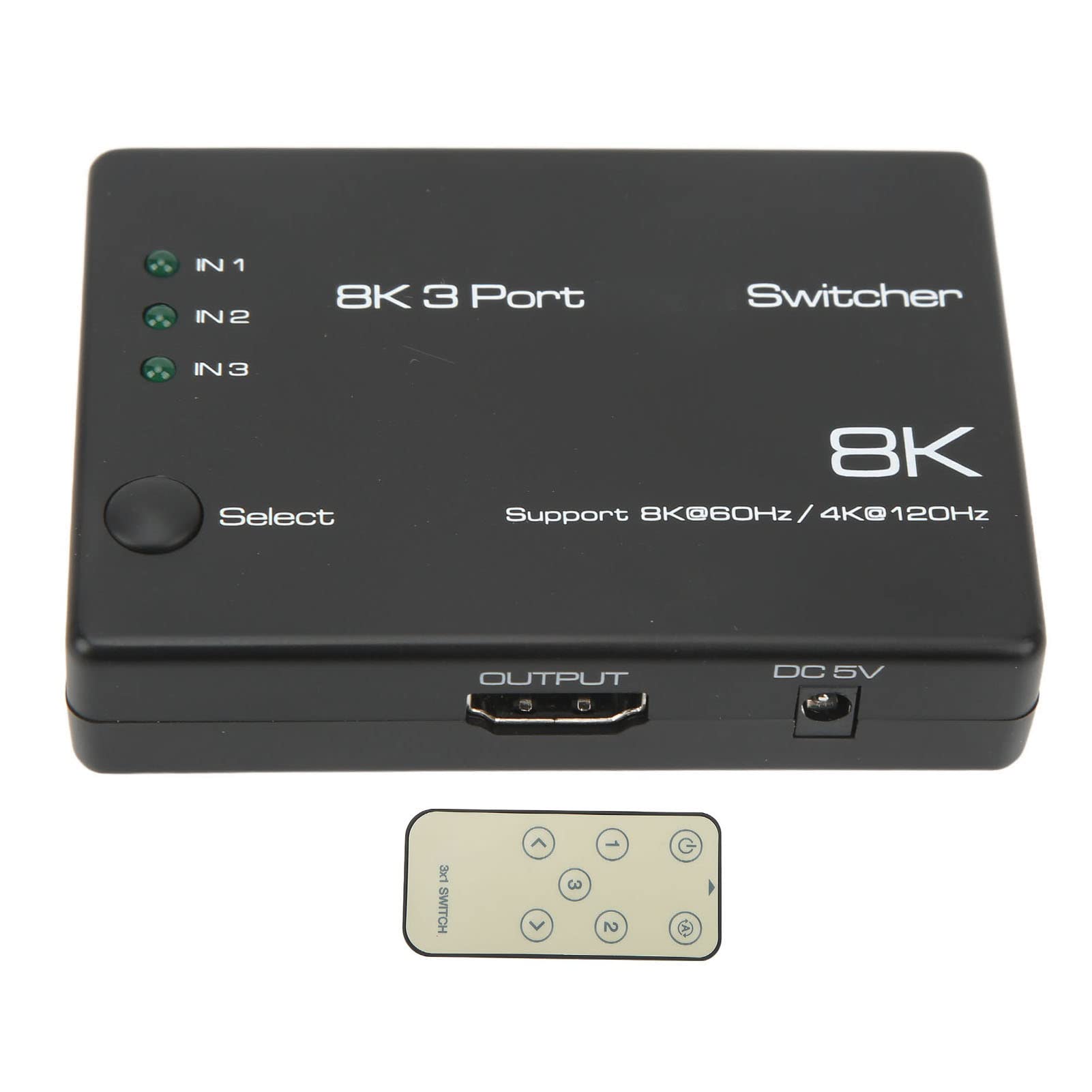 ASHATA 4K Hdmi Switch with Remote, 120Hz 8K 60Hz Hdmi Hub Hdmi Splitter 3 In 1 Out Ultra Hd Output Switcher Selector Splitter Support Hdr Hdcp2.3, Maximum 40Gbps Transfer Rate