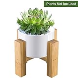CUUCOR Mid Century Modern White Round Ceramic Small Succulent Planter Pot with Bamboo Stand, 3 Inch Indoor Plant Holder for Succulent Plant/Mini Cactus/Small Artificial Flowers(Planter + Stand)