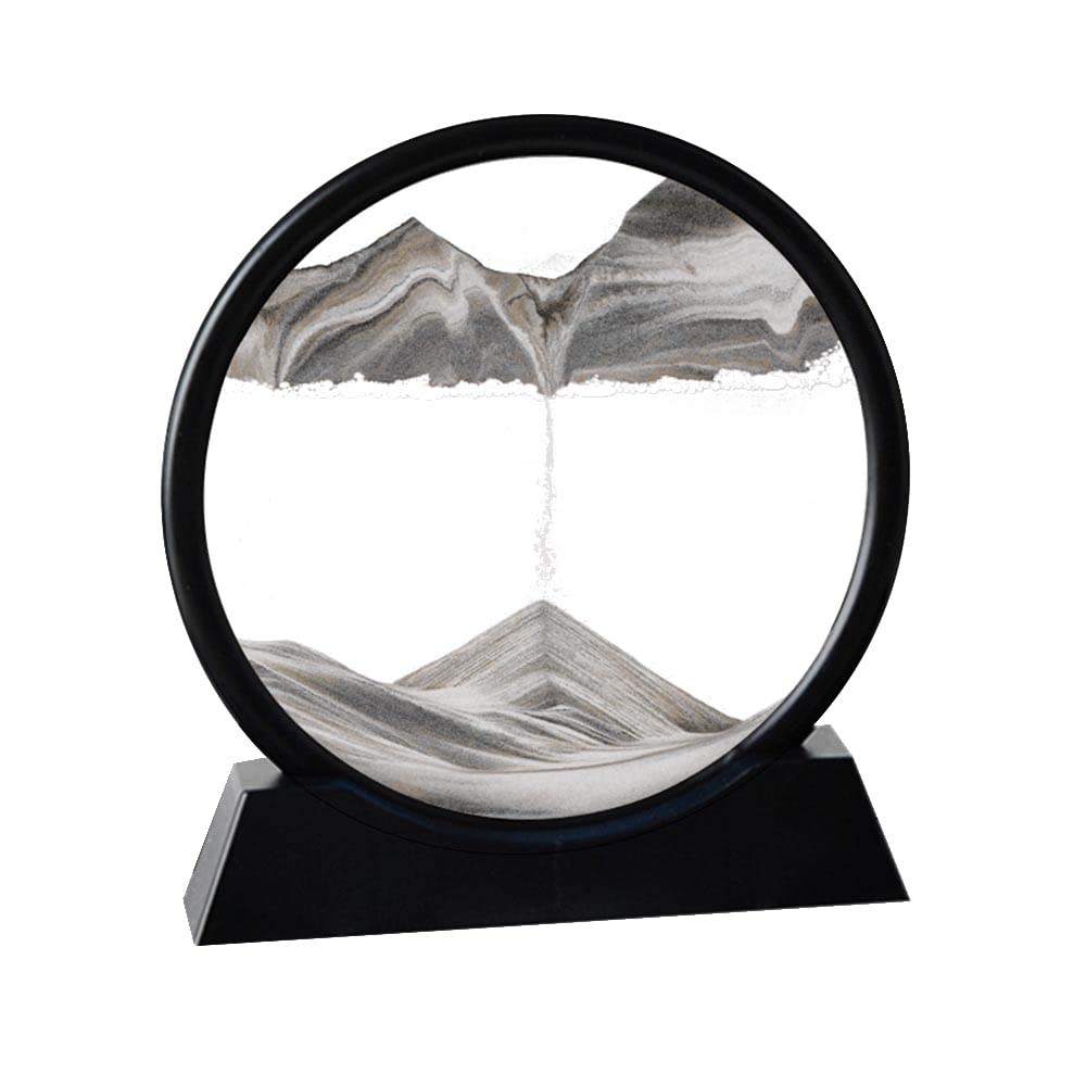 Arthink Moving Sand Art Picture in Motion Round Glass 3D Deep Sea Landscape, Dynamic Sand Art Sandscapes, Sensory Relaxing Desktop Table Decor Desk Decor Art Desk (12 inch, Black)