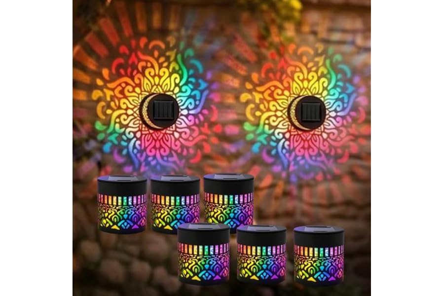Color Changing Solar Mandala Lights, 2026 New Colorful Solar Mandala Projector Light Outdoor, Mandala Pattern Solar Wall Light, Versatile Color Changing Garden Wall Lamp for Patio Backyard (6)