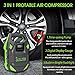 Sunlifer Car Tire Inflator, Portable Air Compressor Pump, 12V Auto Tire Pump with Upgraded Bright LED Light, 150 Psi Digital Pressure Gauge and Carry Handle for Car, Motorcycle, Bike and Others