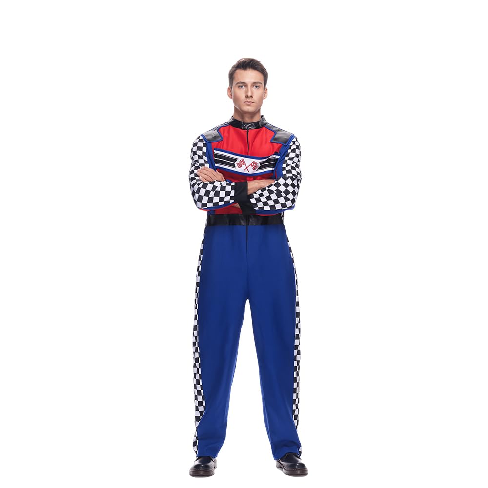 EraSpooky Men's Race Car Driver Costume Adult Halloween Finish Line Racer Outfits Role Play Fancy Dress XL