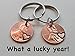 Double Keychain Set 2015 Penny Keychains With Heart Around Year; 9 Year Anniversary, Engraved Couples Keychain
