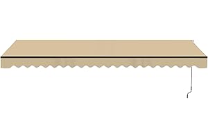 Aleko 20x10 feet Caribbean Style Electric Black Frame Awning, Remote Control Motorized & Manual Crank, Outdoor Shade Canopy with UV-Resistant Fabric - Desert Sand