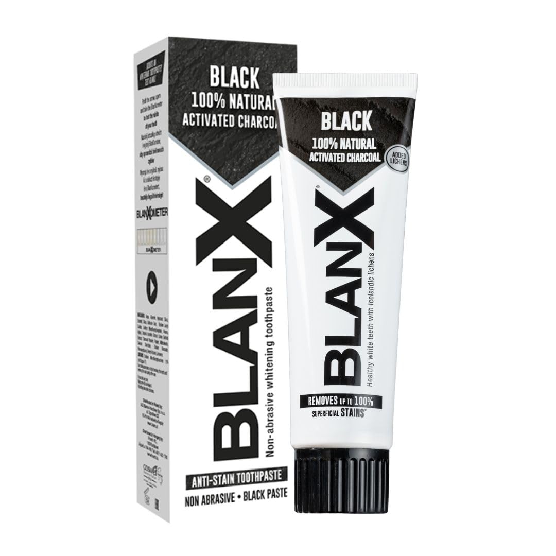 BlanX Black Activated Charcoal Toothpaste, Non-Abrasive Whitening with Anti-Stain Properties, Deep Cleaning and Whitening Action, Peroxide Free, 75ml