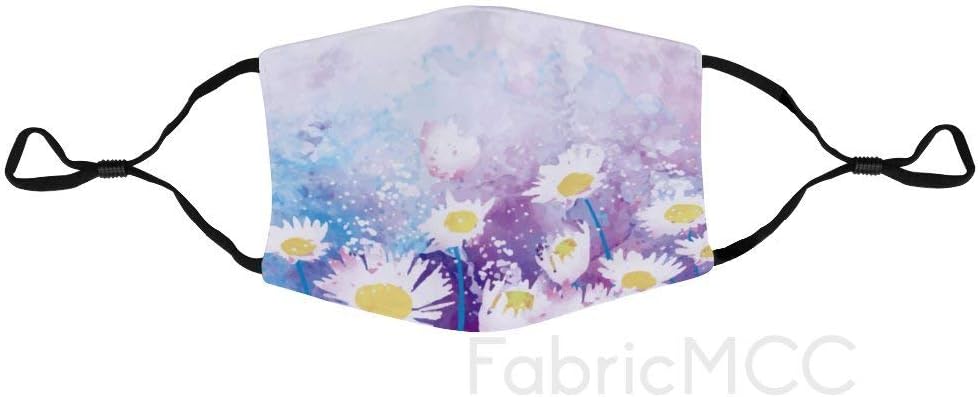 Unisex Face Cover, Floral Print Flower Daisy Camomile Wildflower Spring Floral Design Mouth Cover, Anti-Dust Facial Cover for Outdoor Sports Travel, Adjustable Earloop Face Cover with Filter