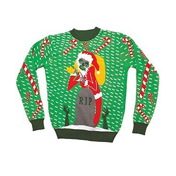 FunQi Zombie Santa Christmas Sweater, Green