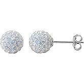 BAYUEBA 925 Sterling Silver Sparkle Crystal Round Disco Ball Opal Stud Earrings for Women 6/8/10/12mm