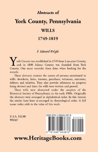 Abstracts of York County, Pennsylvania wills, 1749-1819