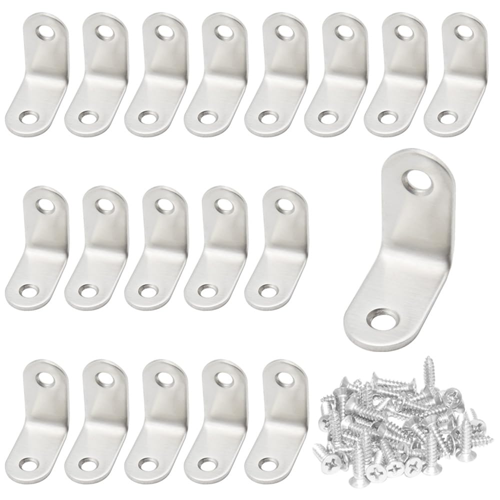 CEEYSEE 20pcs L Brackets 30×30mm Stainless Steel 90 Degree Shaped Angle Corner Bracket with 40 Stainless Screws for Fixing Wood Furniture Tables Chairs Door Window Bookshelves etc(U30)