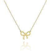 Gold Necklace for Women Dainty Bow Pendant Plated Adjustable Choker Cute Jewelry