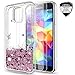LeYi for Galaxy S5 Case with Tempered Glass Screen Protector [2 Pack] for Girls Women, Bling Shiny Glitter Moving Quicksand Liquid Clear TPU Protective Phone Case for Samsung Galaxy S5 Rose Gold