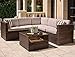 SOLAURA Outdoor 4-Piece (5 Seats) Sofa Sectional Set All Weather Brown Wicker with Brown Waterproof Cushions & Sophisticated Glass Coffee Table for Patio, Backyard, Pool