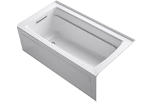 KOHLER 1946-LA-0 Archer 60" x 30" Alcove Acrylic Bathtub with Left Drain, Soaking Tub, 19" Step-Over Height, White