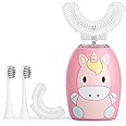 WKSHUNLI Kids Electric Toothbrush, U Shaped Toothbrush Kids 4 Brush Heads, U Shaped Ultrasonic Automatic Toothbrush 2 Modes Age 2-12,Whole Mouth Toothbrush IPX7 Waterproof
