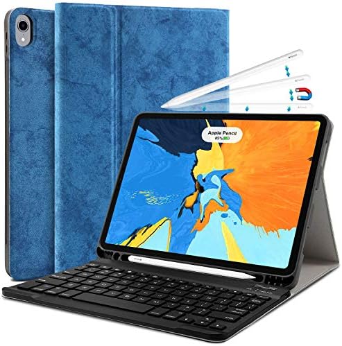 Samsers iPad Pro 11 Keyboard Case 2021 - Detachable Wireless Keyboard, Ultra Slim Non-Slip Microfiber Leather Case with Pencil Holder 【Support Apple Pencil Charging】 for iPad Pro 11 inch 2020 - Blue
