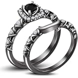 Vorra Fashion New Design Black Rhodium Plated 925 Silver Women's Engagement Wedding Ring Set